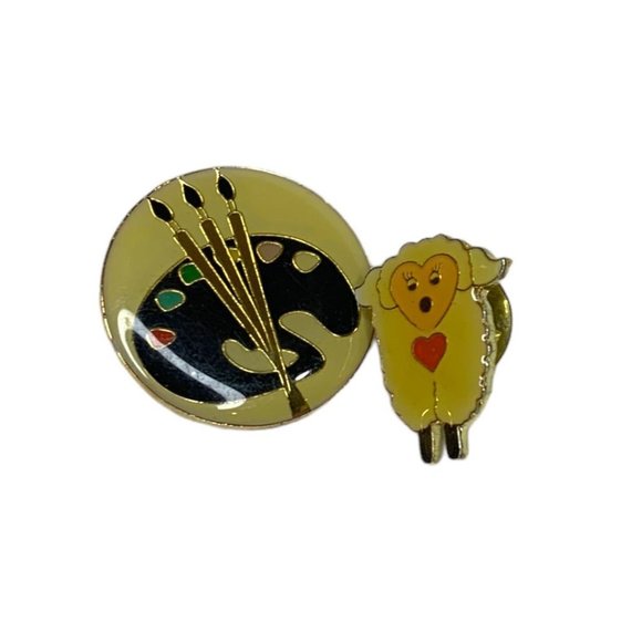 Set of 2 Vintage Resin Lapel Pins Sheep Heart Artist Palette 1" - Picture 3 of 6